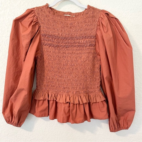 Ulla Johnson - Amelia Puff Sleeve Smocked Blouse - Clay / burnt orange size 4 - Picture 4 of 4